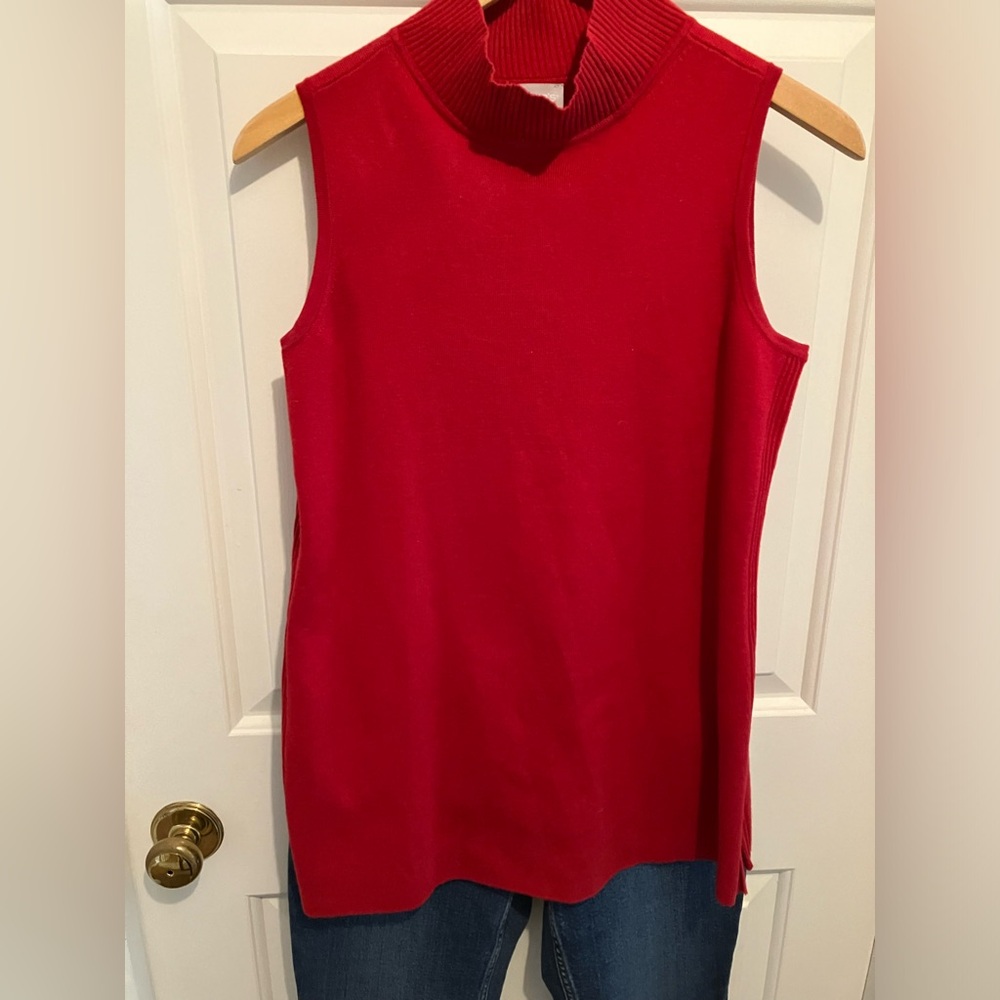Chico’s Sleeveless Red Mock Neck Knit Top, Small